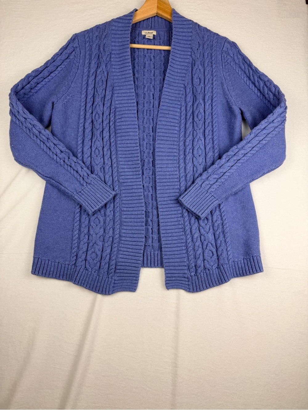 L.L. Bean Women's Periwinkle Cable-Knit Open Cardigan